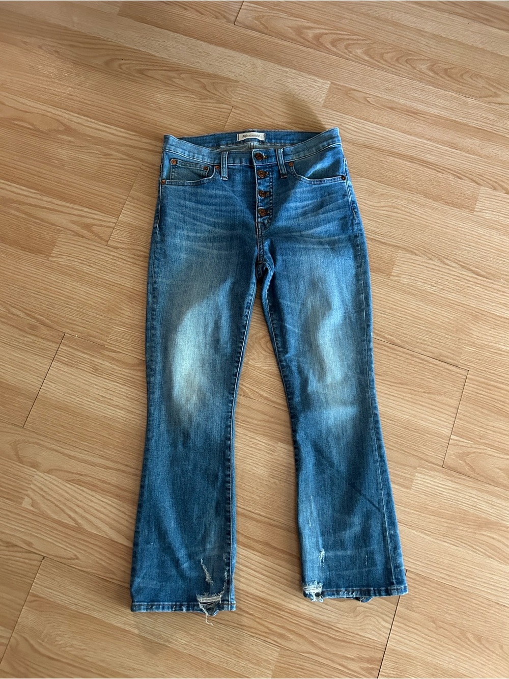 Madewell Blue Cali Demi Boot Button Fly Distressed Jeans Size 27